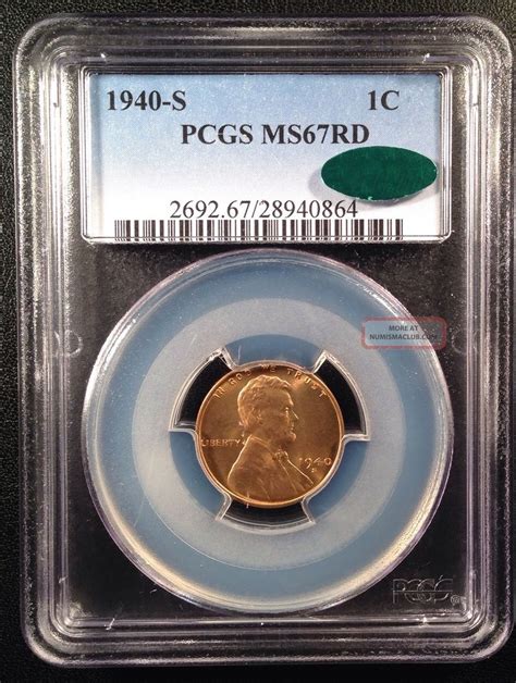 1940 S Lincoln Wheat One Cent Pcgs Ms67rd Cac 28940864