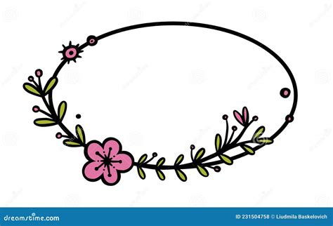 Rustic Wreath Divider With Handdrawn Flowers Oval Doodle Wreath With