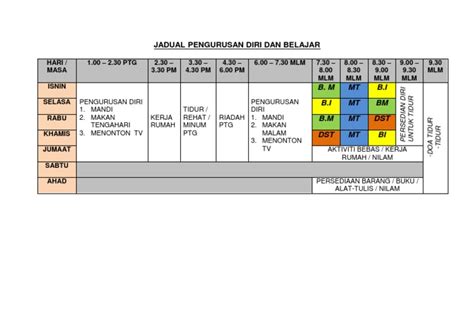 Jadual Rutin Harian Pdf