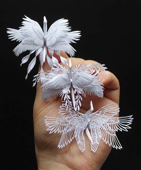 Paper Cranes With Stunning Feathery Details Design Swan