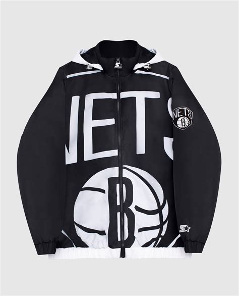 Starter Black Brooklyn Nets Hooded Nylon Full Zip Jacket