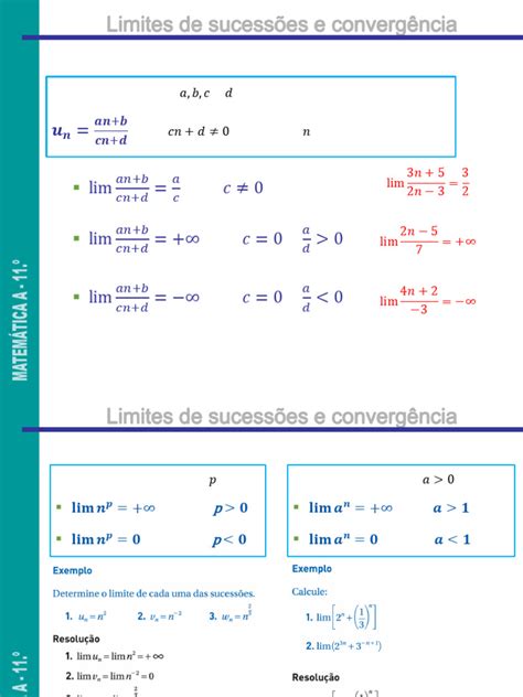 Limites de Sucessões: Exercícios 11º Ano | PDF | Notação matemática