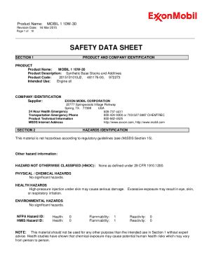 Fillable Online Sds Mobil W Safety Data Sheet Mobil W