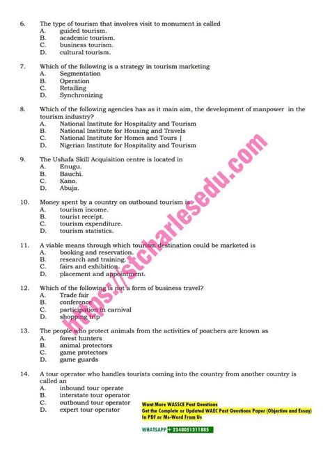 Objective Questions Tourism Waec In 2023 Tourism Marketing Tourism