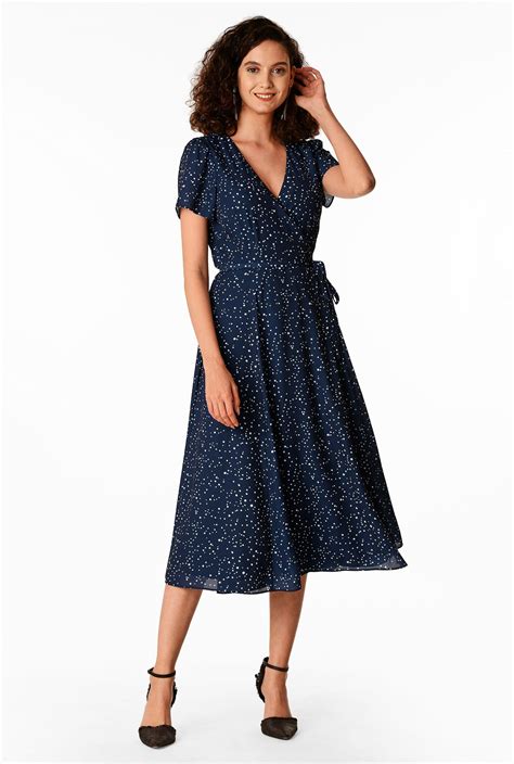 Shop Dot Print Crepe Wrap Dress Eshakti