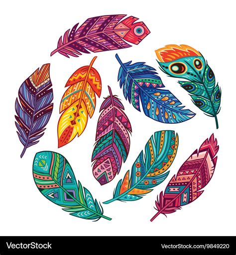 Set Of Abstract Boho Feathers On A White Vector Image