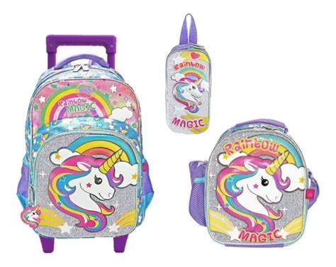 Kit De Mochila Lonchera Y Lapicera Unicornio Primaria Rm Env O Gratis