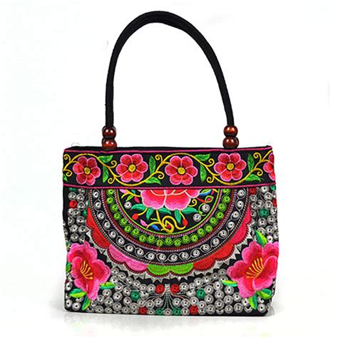 Ethnic Canvas Tote Bag With Wood Bead Detail Top Tier Style