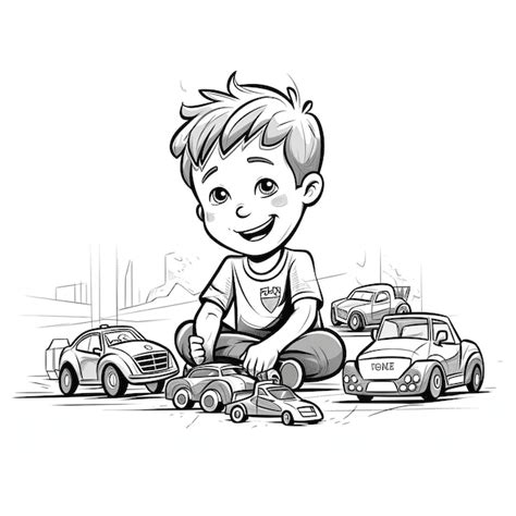 Desenho De Menino Bonito Da S Rie Sorrindo E Brincando Carros De