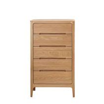 Narrow Oak Wood Scandinavian Lingerie Chest With 5 Drawers In Standard Height Natural Dressers