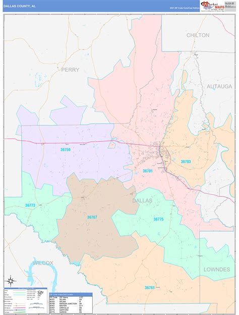 Dallas County Al Wall Map Color Cast Style By Marketmaps