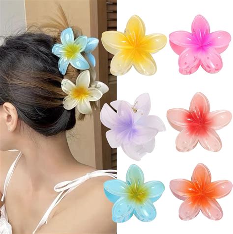 7 Pcs Flower Claw Clips For Thick Hairhawaiian Hair Clips Large Plumeria Clips