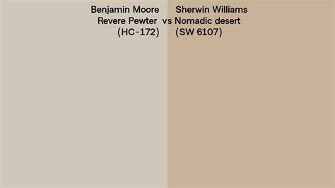 Benjamin Moore Revere Pewter Hc 172 Vs Sherwin Williams Nomadic Desert Sw 6107 Side By Side