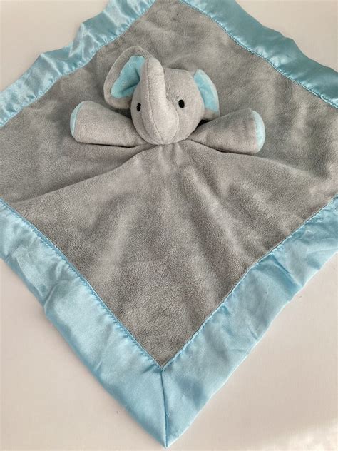 Little Journey Blue Gray Elephant Lovey Security Blanket Satin Aqua