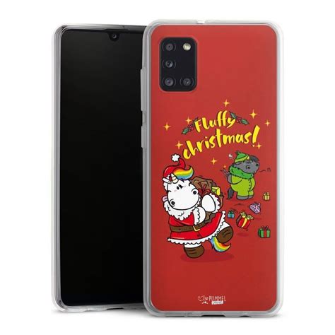 Deindesign Handyhülle Pummeleinhorn Fluffy Christmas Red Samsung Galaxy A31 Silikon Hülle