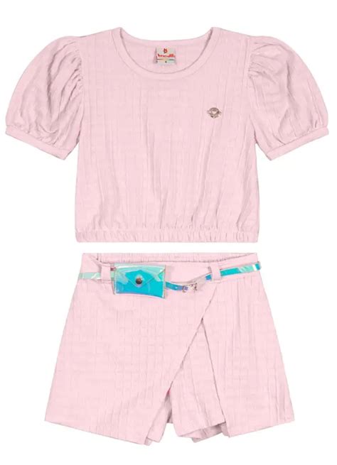 Conjunto De Cotton Menina Rosa Brandili