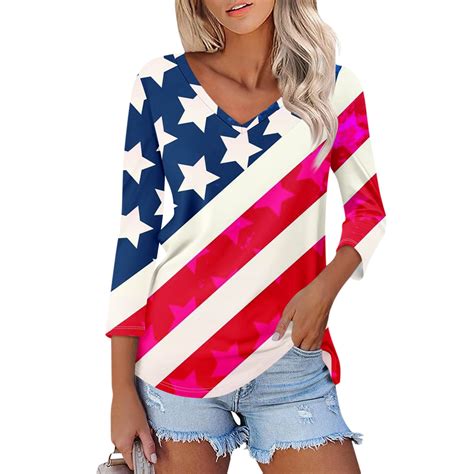 Wangxldd 4th Of July Womens Tunic Tops 2024 Summer Casual 34 Sleeve