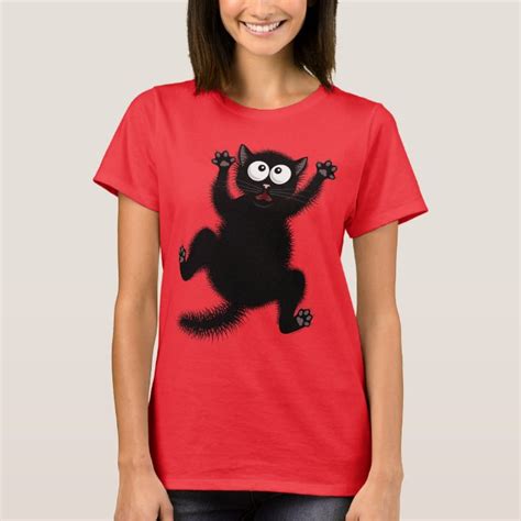 Funny Cat Shirt Black Scared Cartoon Cat Kitten Cat