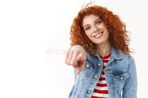 Close Up Modern Stylish Ginger Girl Curly Hair Tilt Head Amused Smiling