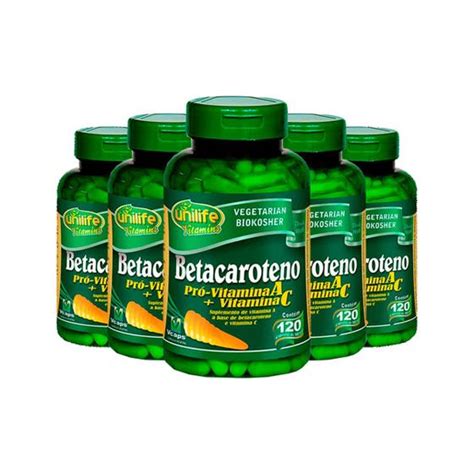 Kit 5 Betacaroteno Vegano Vit A e C 120 Cápsulas Unilife