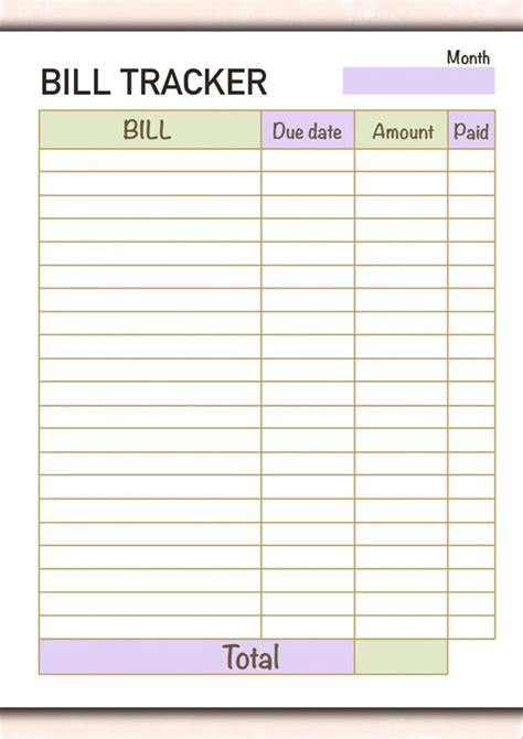 Bill Tracker Bill Tracker Printable Bill Template Monthly Bill