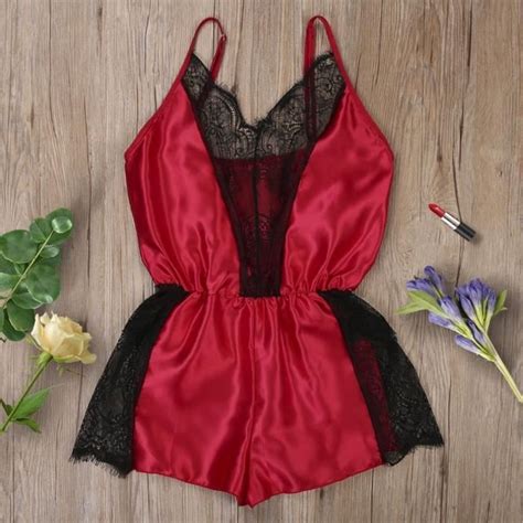 Nouvelle mode Sexy Body Combinaison Dentelle Satin Soie Vêtements de Nuit Lingerie Sous