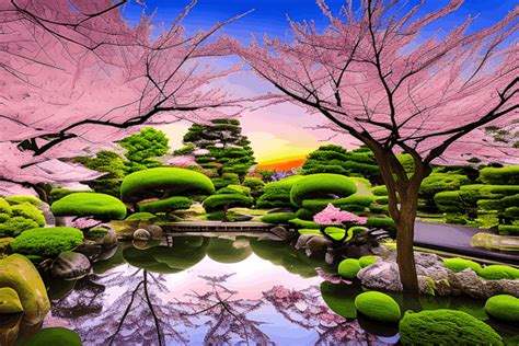 A Japanese Garden with Sakura Trees Graphic by eifelArt Studio ...