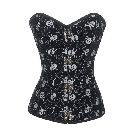 Steel Boned Corset Black With Skulls And Hinge Closures