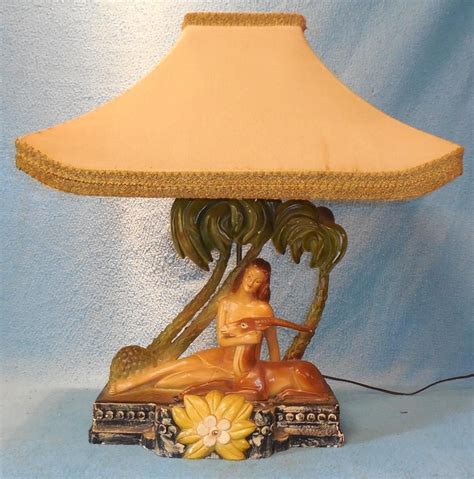 Vtg Columbia Statuary Lady Gazelle Palm Tree Tv Chalkware Polynesian