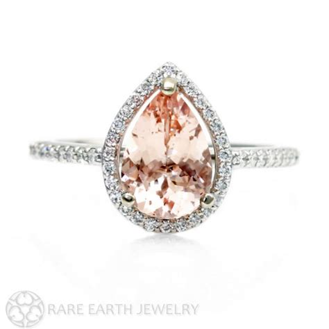 Pear Morganite Engagement Ring Diamond Halo Pear Morganite Etsy