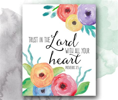 Trust in the Lord with all your heart, Proverbs 3:5, Bible Verse Print ...