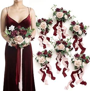 Amazon Ling S Moment Artificial Flowers Red Bridesmaid Bouquet Set