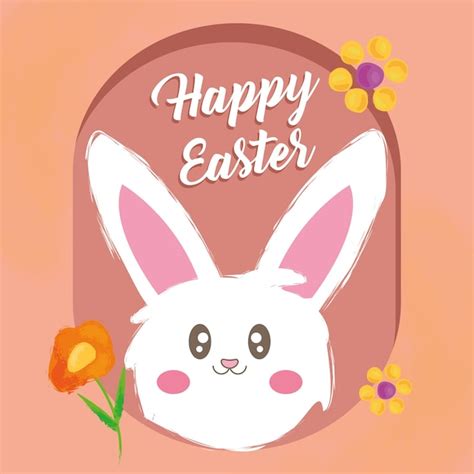 Premium Vector Happy Easter Poster With Rabbit And Flowers Vector