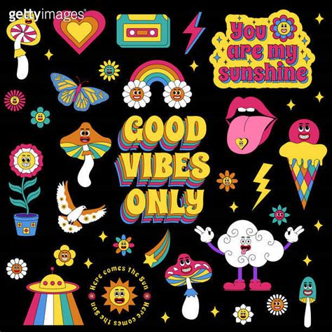 Groovy Set Groovy Hippie S Set Sticker Pack In Trendy Retro