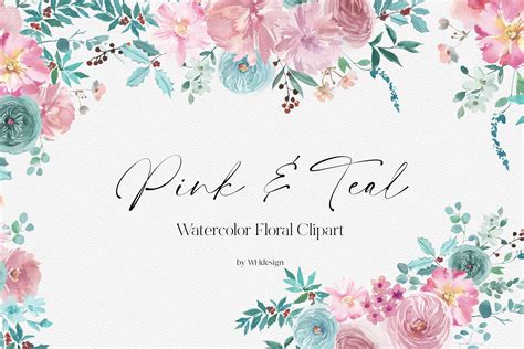 Pink Teal Watercolor Flowers | Illustrations ~ Creative Market