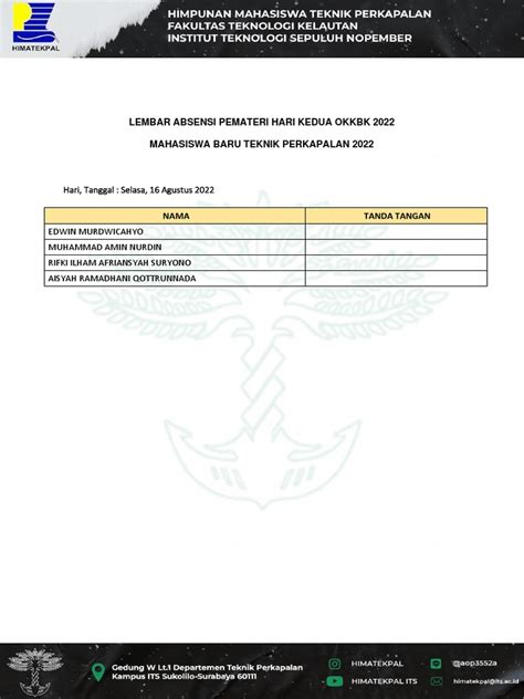 Lembar Absensi Pemateri Hari 2 Pdf