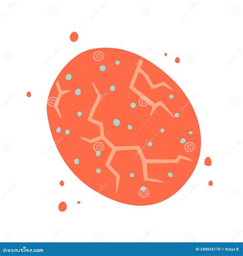 Red Cracked Dinosaur Egg Vector Flat Illustration Stock Vector