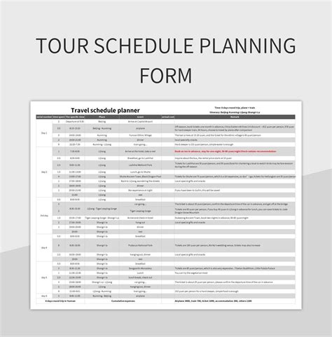 Tour Schedule Planning Form Excel Template And Google Sheets File For ...