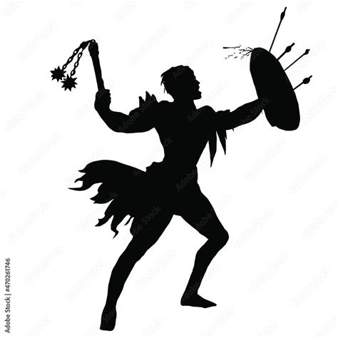 vector drawing of a black silhouette on a white background. a gladiator ...