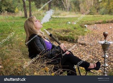 Sexy Blonde Big Breasts Smokes Hookah Stock Photo Shutterstock