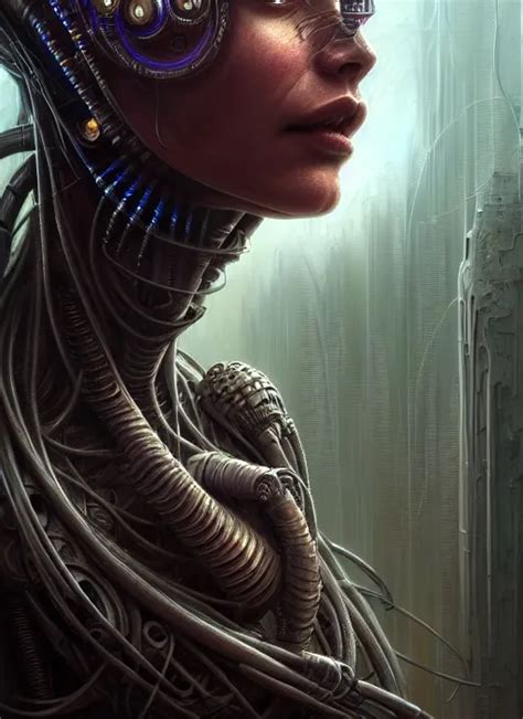 Closeup Portrait Shot Of A Cyberpunk Alien In A Scenic Stable