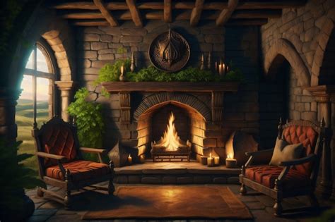 Premium AI Image | A fireplace in a medieval castle