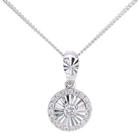 Sparkld 18ct White Gold 005ct Diamond Halo Pendant Necklace Sparkld