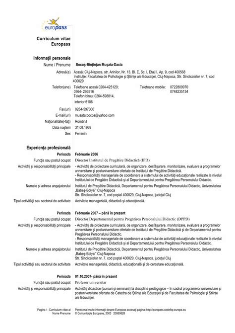 Pdf Curriculum Vitae Europass Psih Uaic Ro Pagina Curriculum