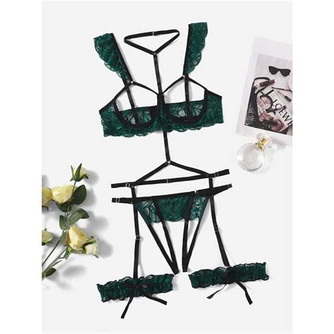 New Sexy Fashion Lace Lingerie Solid Color Embroidery Lace Garter Belt Leg Loop Erotic Intimates