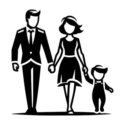 Marido esposa e hijo caminando silueta vectorial ilustración hombre