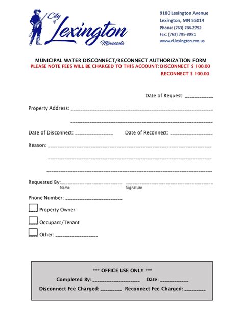 Fillable Online Municipal Water Disconnect Reconnect Authorization Form