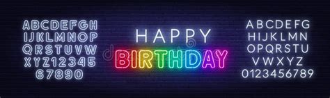 Happy Birthday Rainbow Neon Sign on a Brick Wall. Stock Vector ...