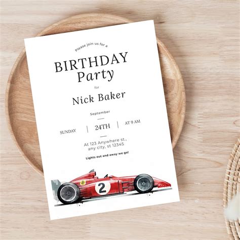 Invitación de cumpleaños de Fórmula 1 editable Race Car Boy Cumpleaños