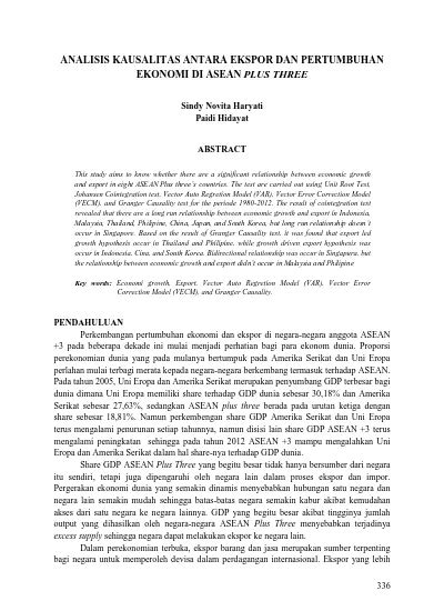 Analisis Kausalitas Antara Ekspor Dan Pertumbuhan Ekonomi Di Asean Plus